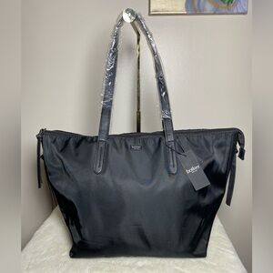 Botkier Black Nylon Full-Zip Tote Bag with pleather trim NEW 18x11in Weekender